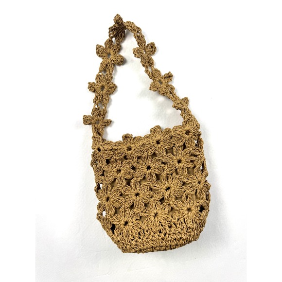a new day Handbags - Brown Crochet Flower Bucket Bag